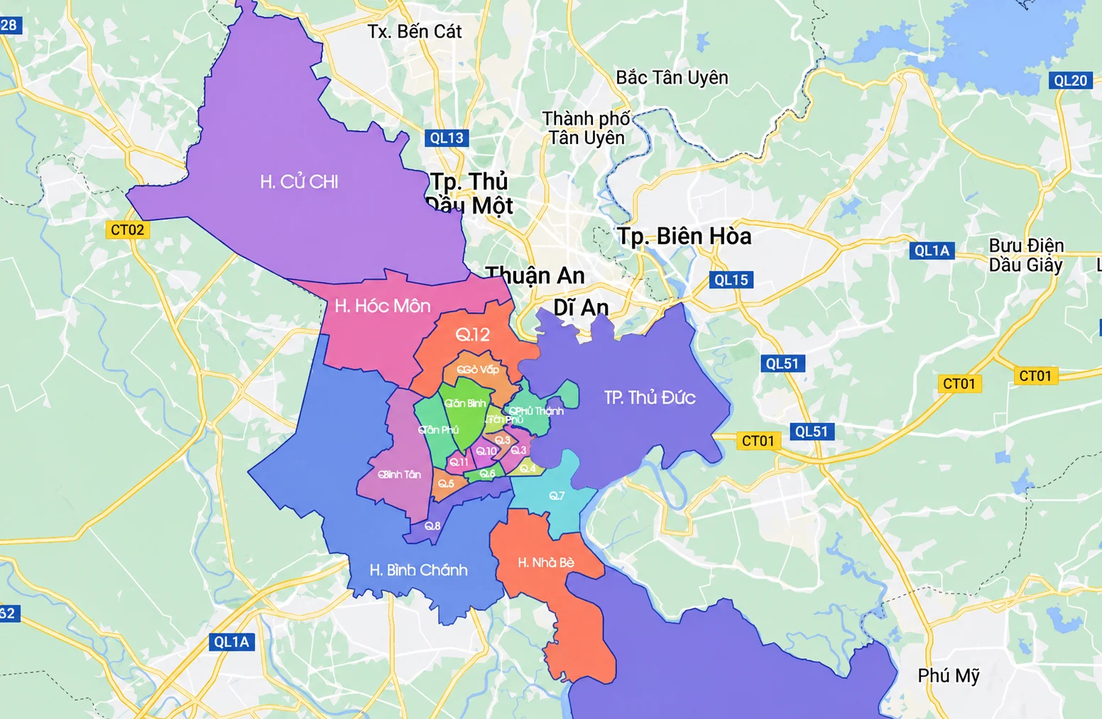 Bản đồ vị trí Quận 12 trong tương quan liên vùng